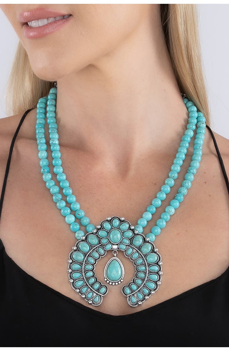 EYE CANDY LOS ANGELES Blossom Teal Statement Necklace, Alternate, color, Teal