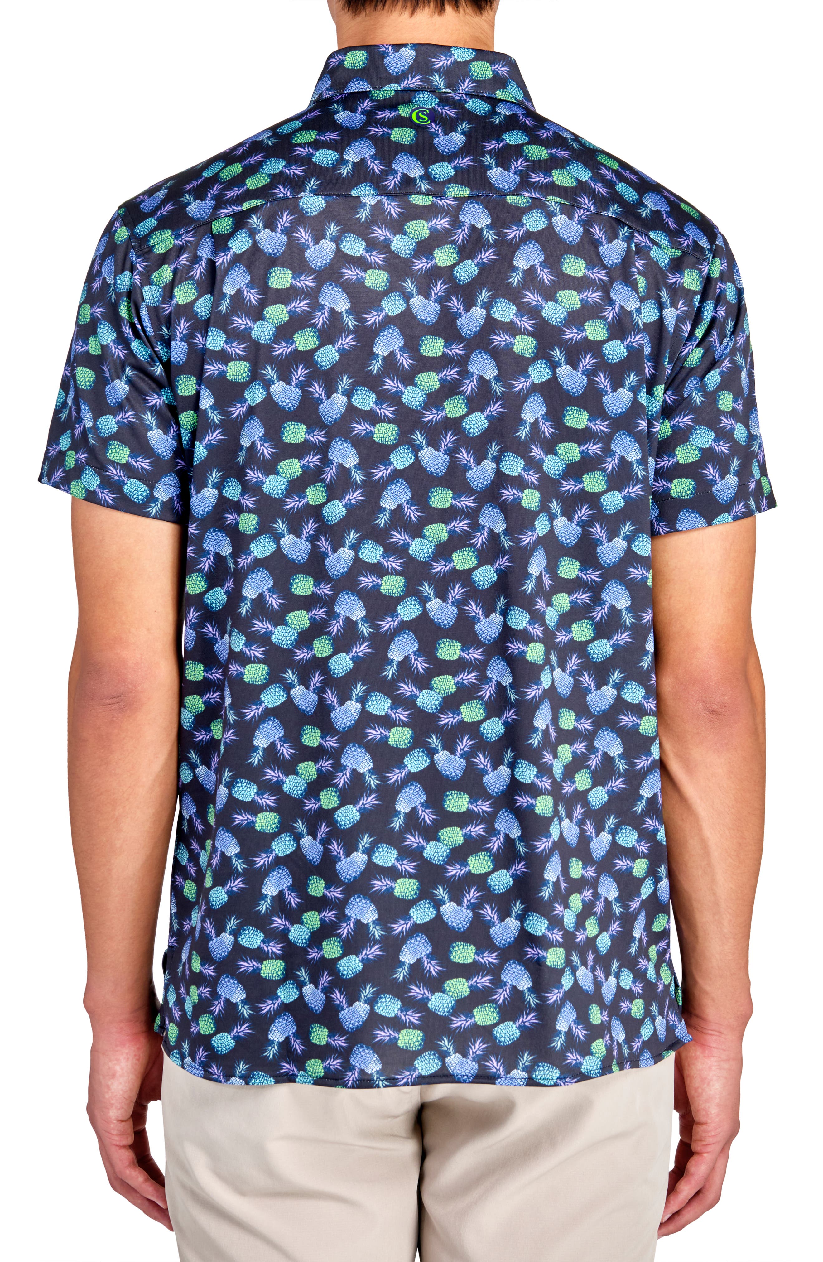 Regular Fit Pineapple Print Recycled Performance Golf Button-Down Shirt - image 2
