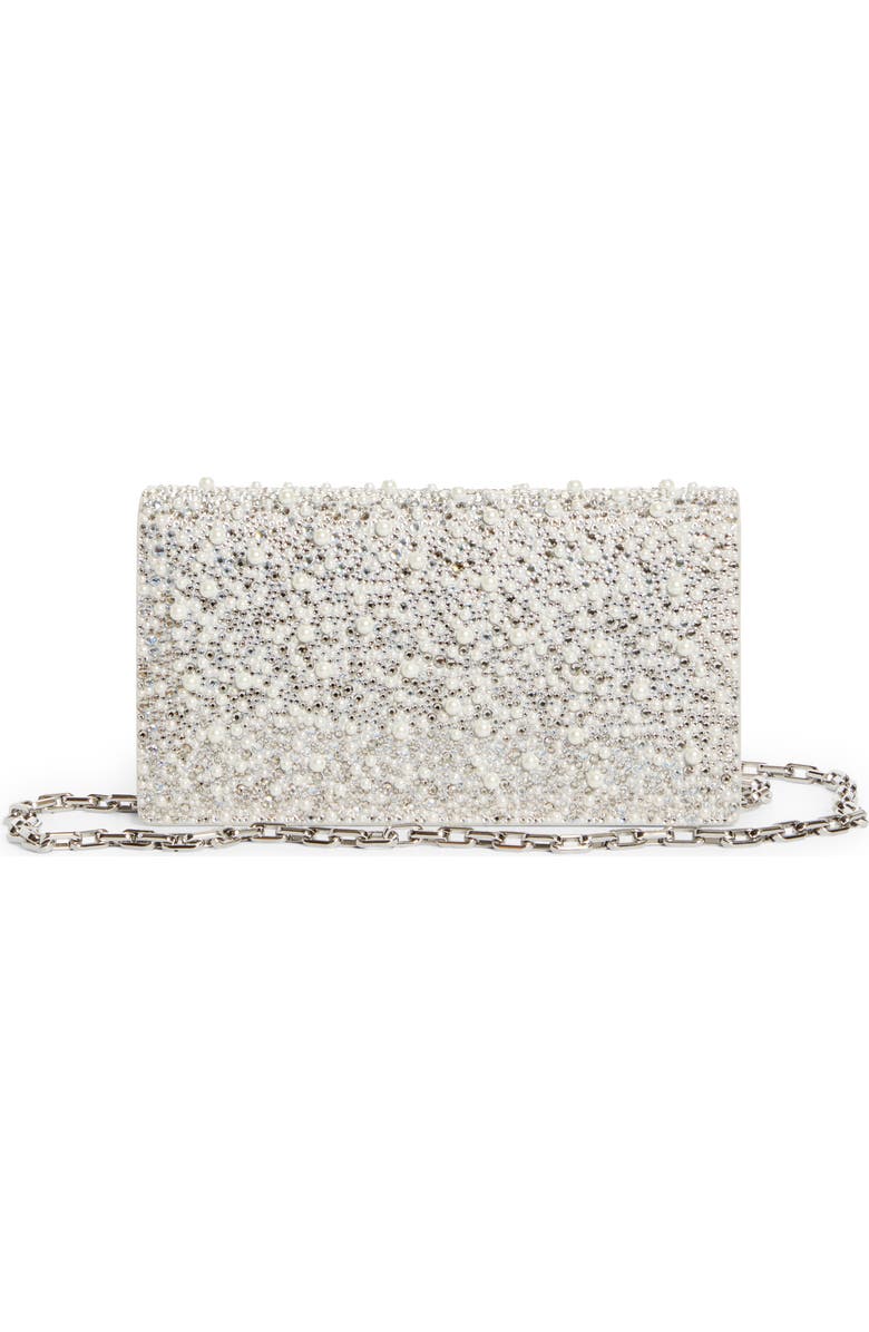 Christian Louboutin Bettina Crystal & Faux Pearl Embellished Suede Clutch, Alternate, color, Silver