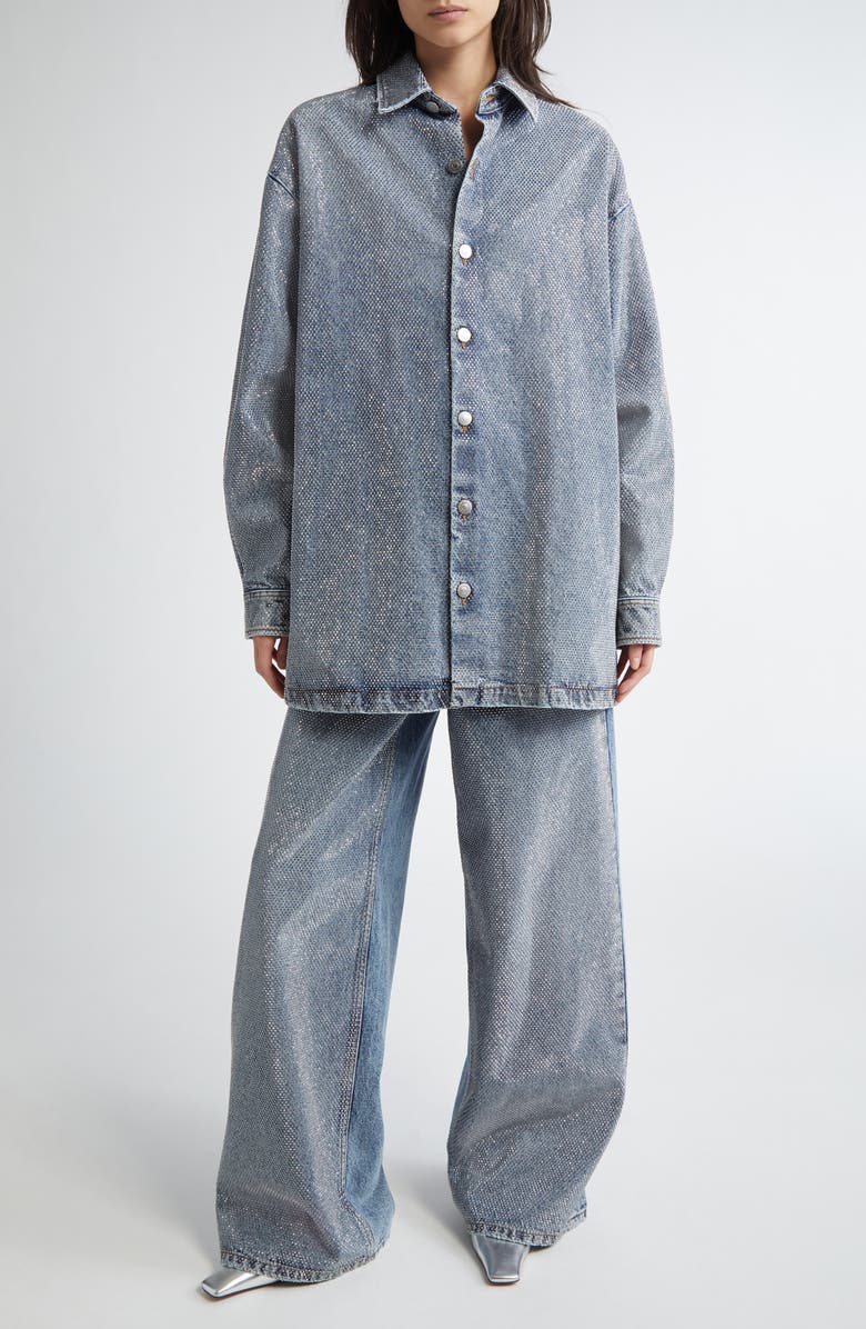 Stella McCartney Hotfix Oversize Denim Overshirt, Alternate, color, Vintage Blue Denim