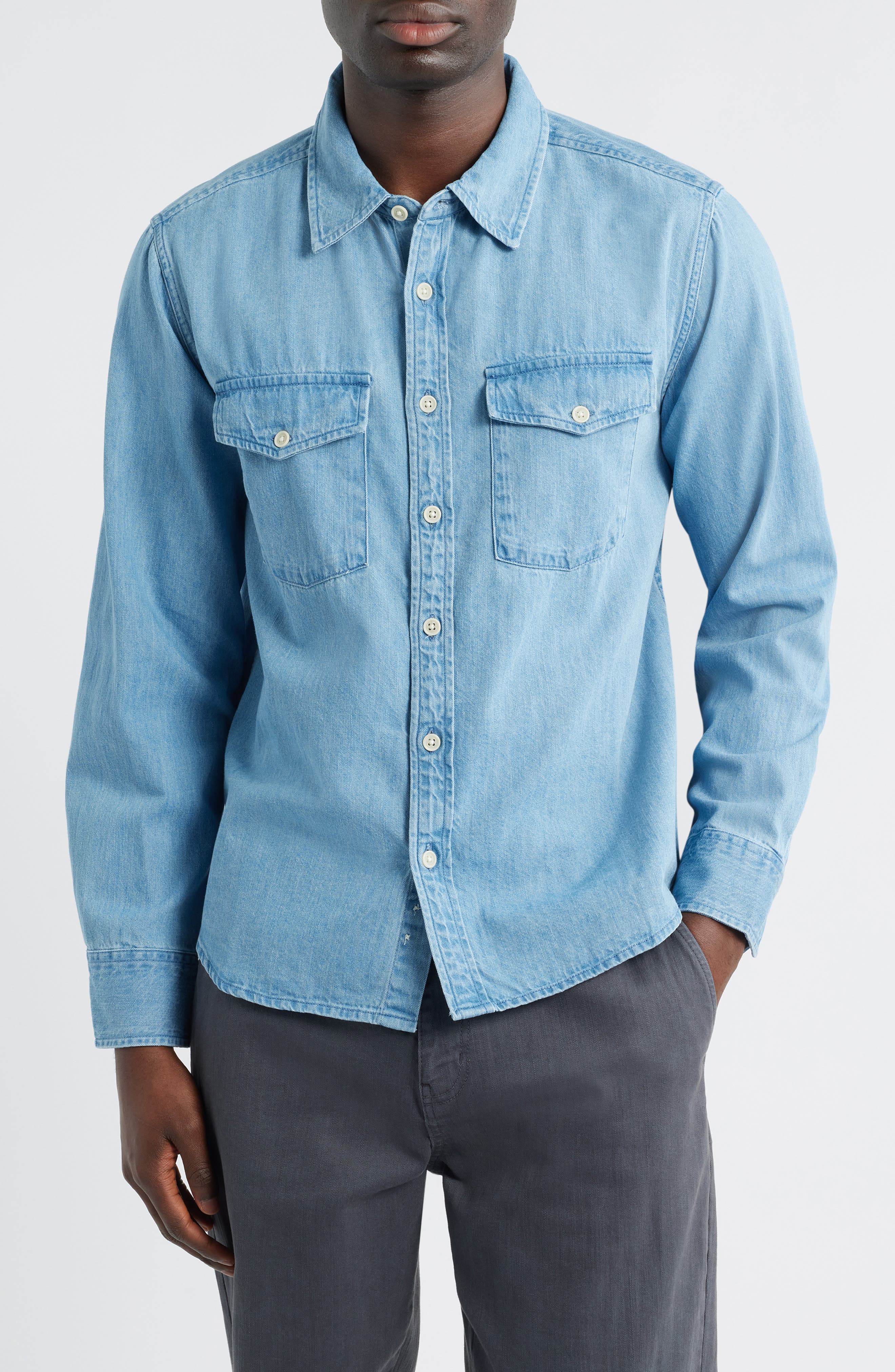 Cotton Denim Button-Up Shirt