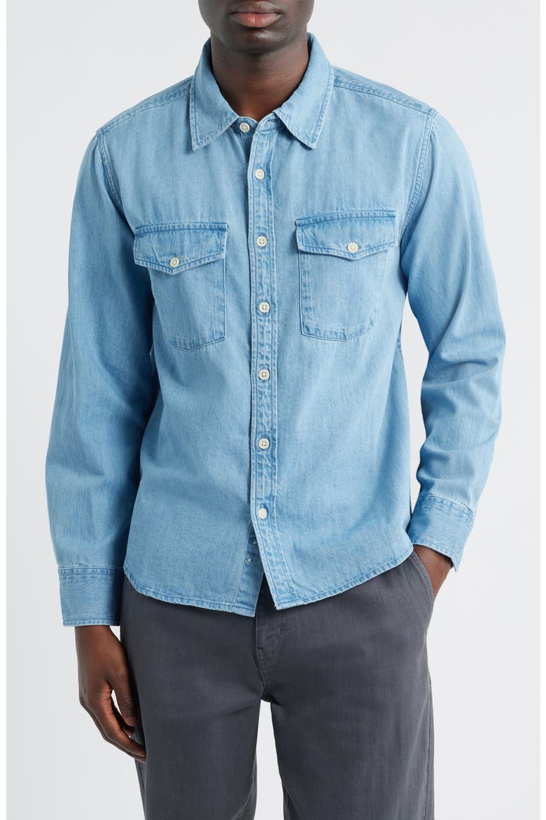 Cotton Denim Button-Up Shirt, Main, color, INDIGO