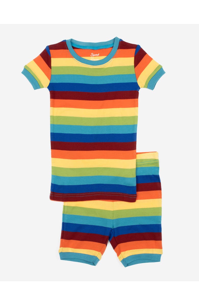 Leveret Kids Short Sleeve Cotton Striped Matching Family Pajamas, Main, color, Colorful Boys