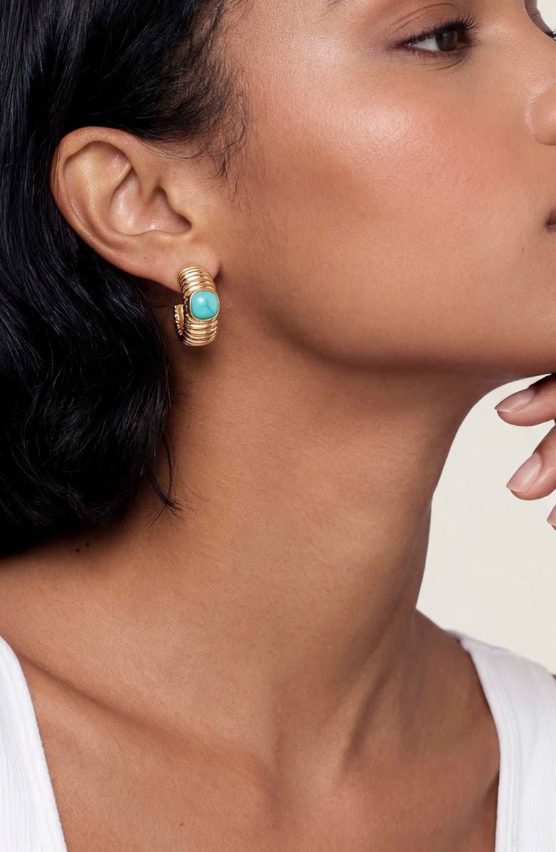 Ettika Semiprecious Stone Hoop Earrings, Alternate, color, Turquoise/ Gold