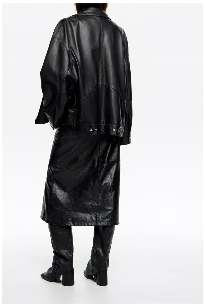 Oversize Leather Jacket, Alternate, color, BLACK