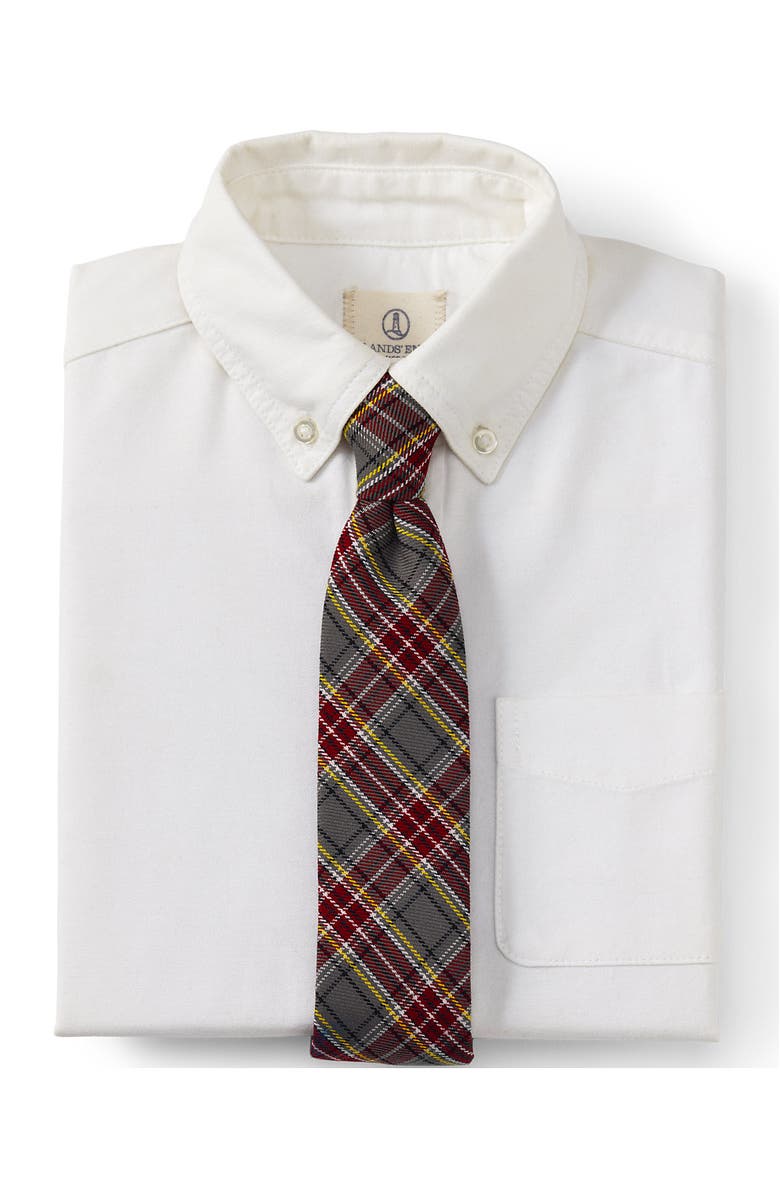 Lands' End School Uniform Kids Plaid To Be Tied Tie, Alternate, color, Gray Heather/Maroon Plaid