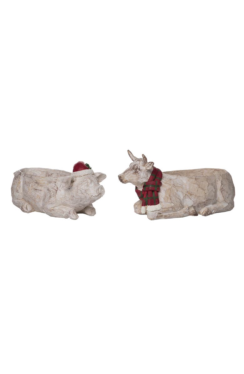 Transpac Resin Christmas Pig Cow Container Set of 2 Home Decorations, Main, color, White