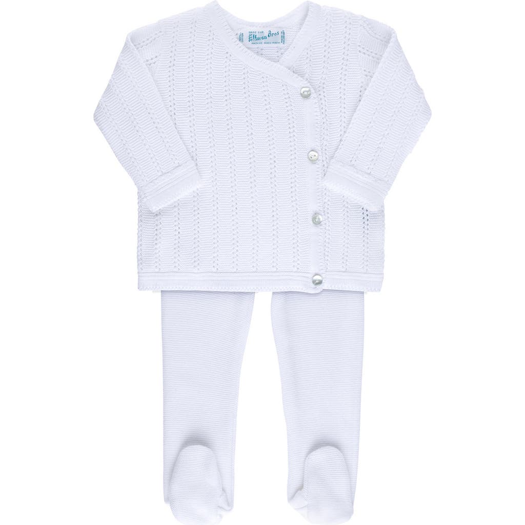 Feltman Brothers Pointelle Knit Sweater, Footed Pants & Bonnet Set in White