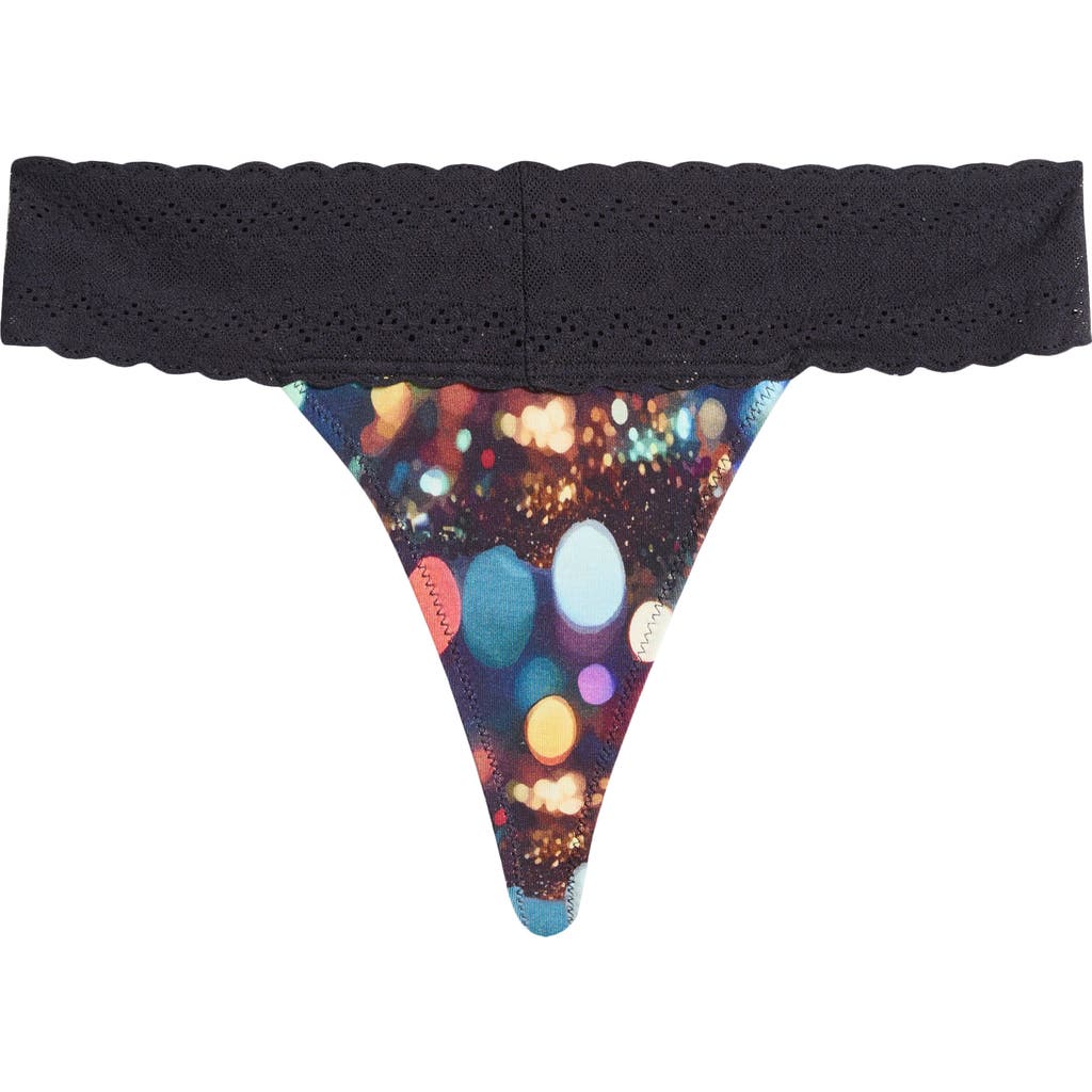 Meundies Feelfree Lace V-front Thong In Black