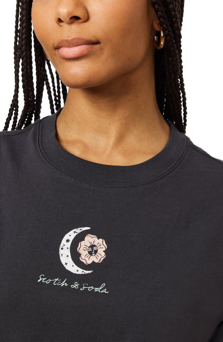 Scotch & Soda Dyed Boxy Crop Graphic T-Shirt, Alternate, color, Black Sand Pigment
