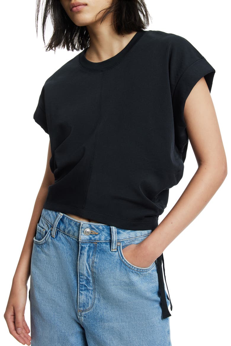 Mira Cinched Side T-Shirt, Main, color, BLACK
