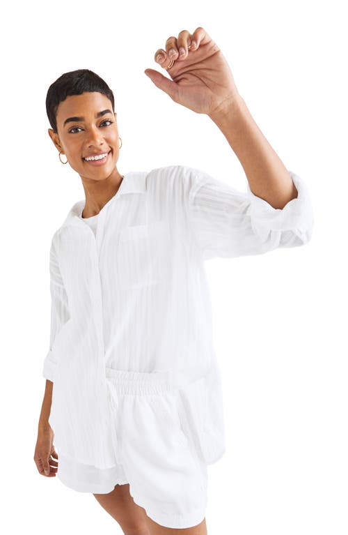Splendid Bloom Embroidered Stripe Cotton Button-up Shirt In White