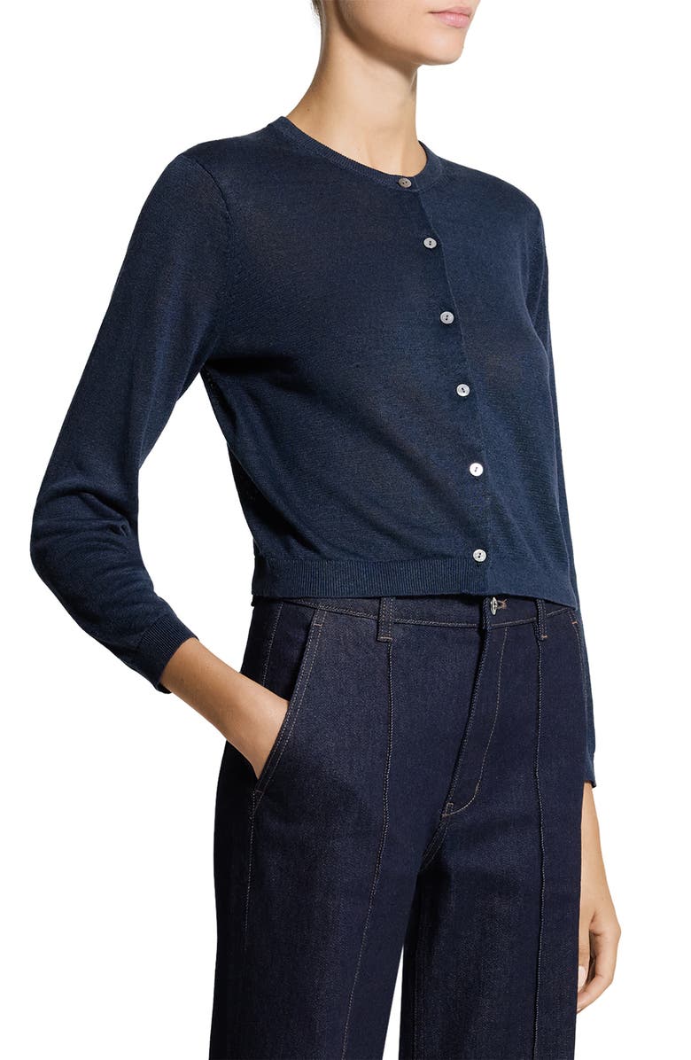Theory Linen Blend Crop Cardigan, Alternate, color, Nocturne Navy
