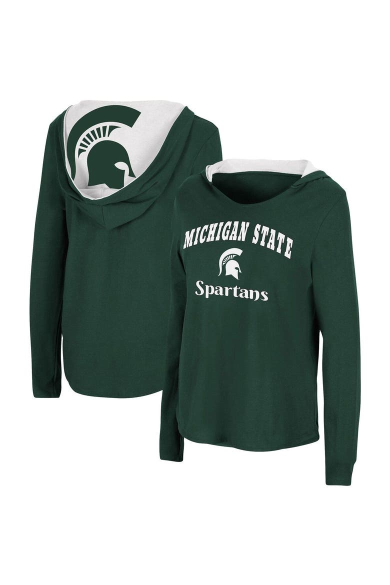 Women's Colosseum Green Michigan State Spartans Catalina Hoodie Long Sleeve T-Shirt, Main, color, Green
