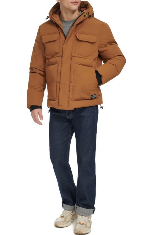 Levi's Water Resistant Hooded Quilted Puffer Jacket In Brown