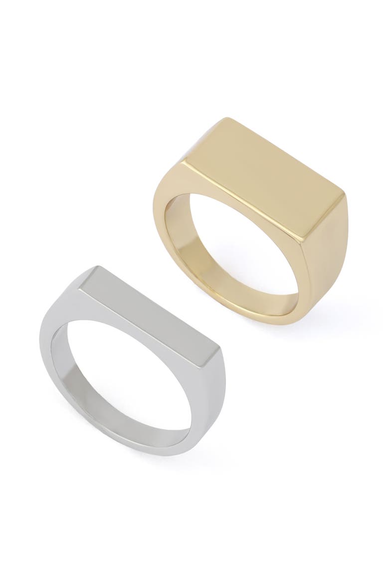 Set of 2 Signet Rings, Alternate, color, TWO TONE SHINY