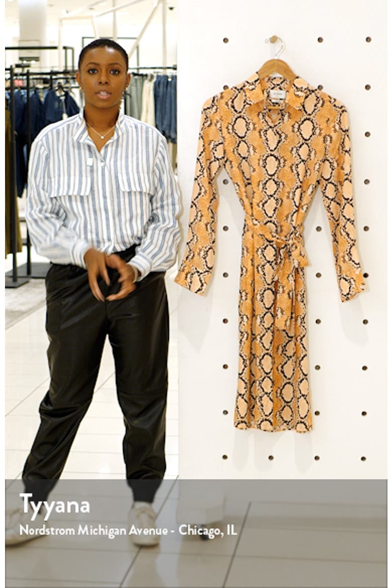 Snakeskin Print Long Sleeve Silk Crêpe de Chine Shirtdress video