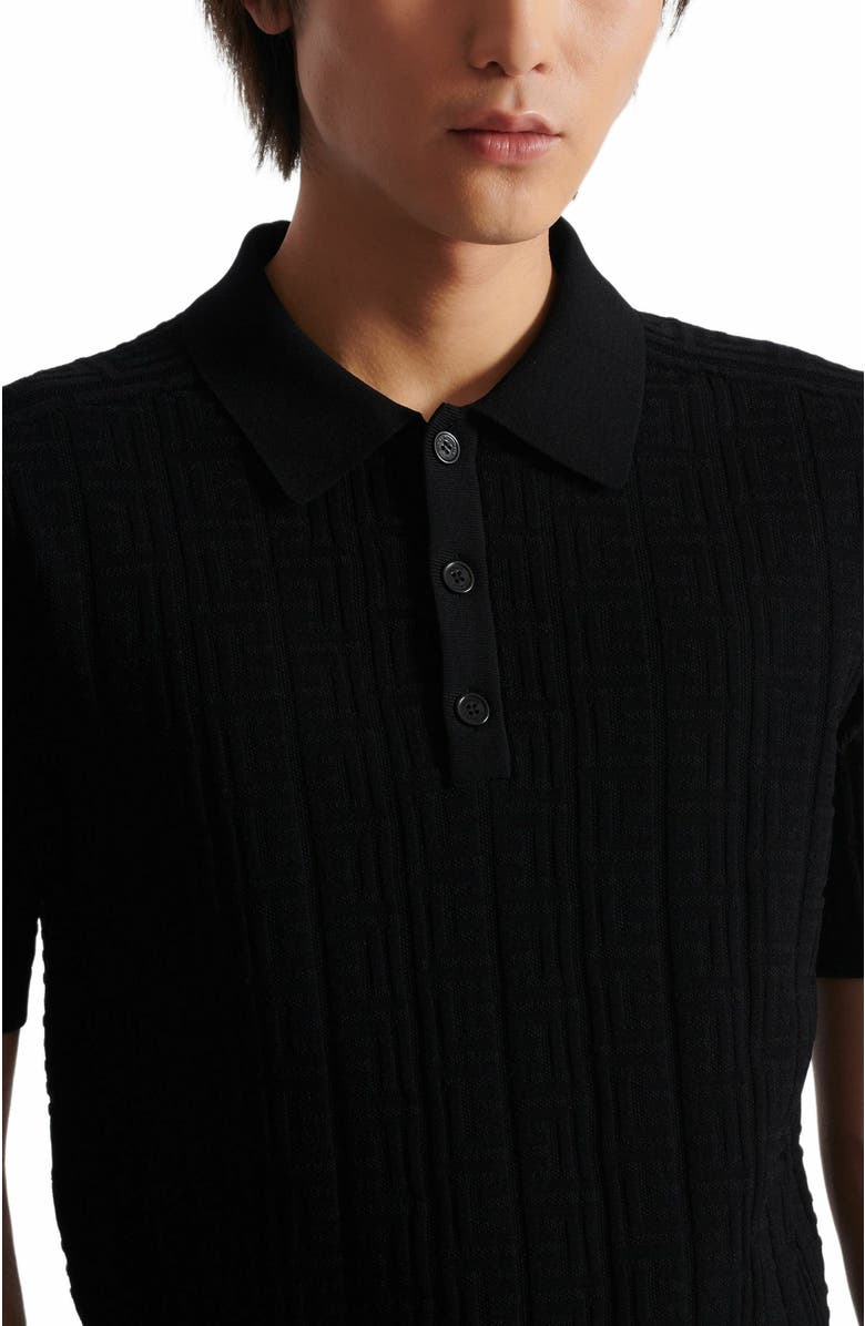 Balmain Monogram Knit Polo Shirt, Alternate, color,