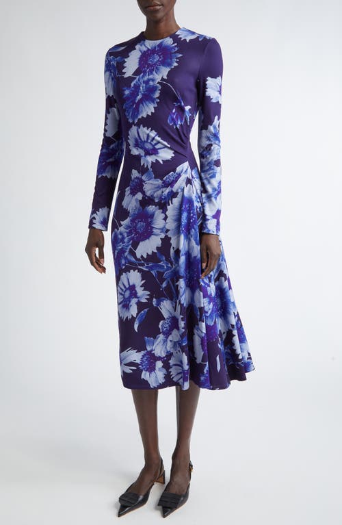 Erdem Midikleid Mit Drapiertem Ausschnitt In Floral Indigo
