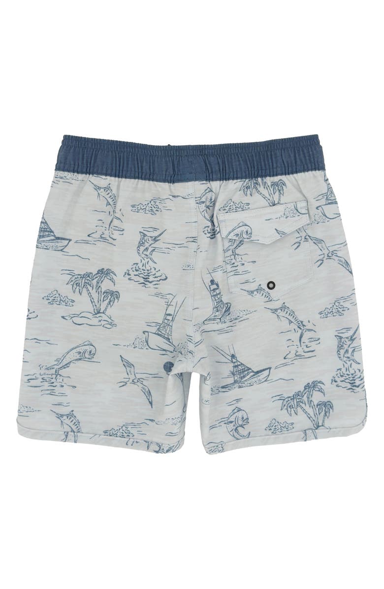 Feather 4 Arrow Kids' Scallop Tropical Print Board Shorts, Alternate, color, Cloudy Sky