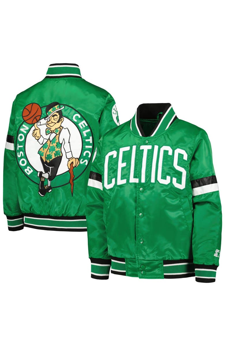STARTER Youth Starter Kelly Green Boston Celtics Home Game Varsity Satin Full-Snap Jacket, Main, color,