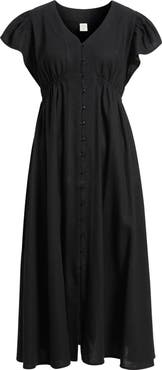 Treasure & Bond Short Sleeve Button Down Linen Blend Midi Dress