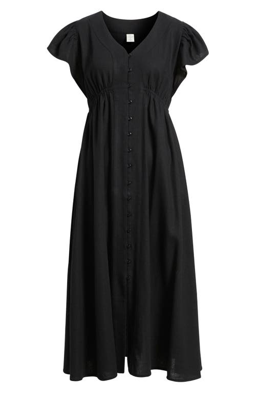 TREASURE & BOND TREASURE & BOND SHORT SLEEVE BUTTON DOWN LINEN BLEND MIDI DRESS