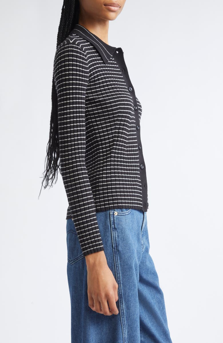 Emporio Armani Stripe Rib Collared Cardigan, Alternate, color, Black