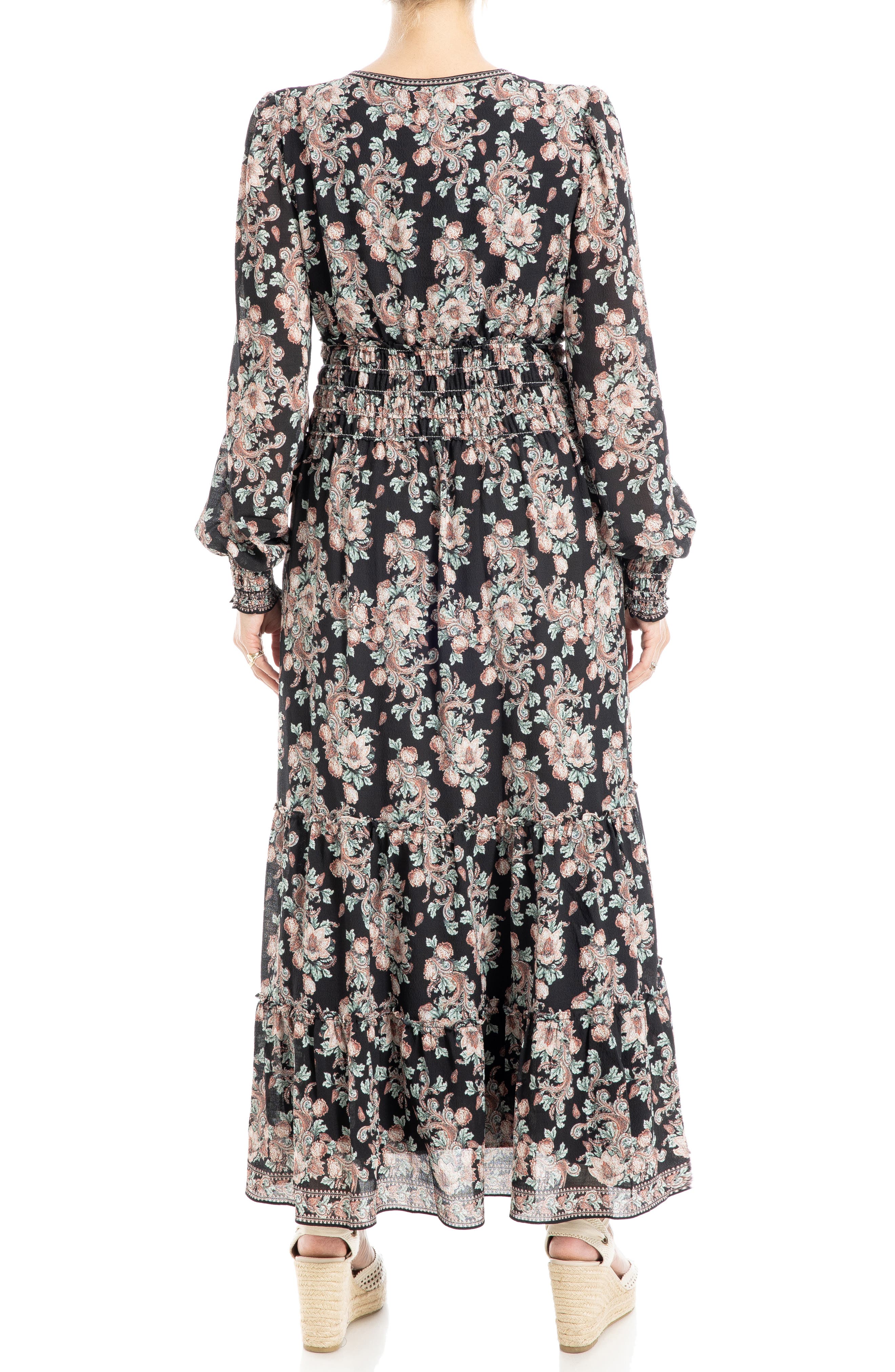 tiered blouson sleeve cotton & silk maxi dress Plus Size - Blouson Sleeve Tiered Maxi Dress