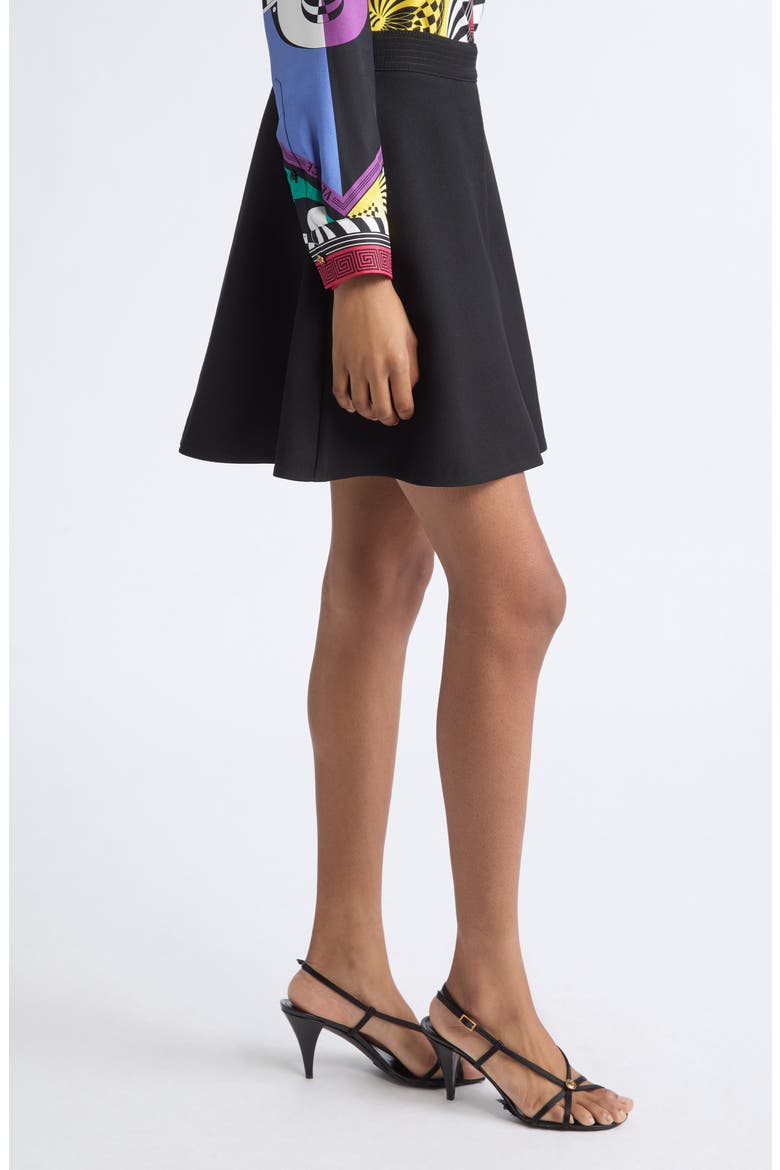 Lightweight Natté Virgin Wool A-Line Skirt, Alternate, color, BLACK