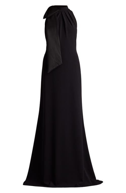 Tadashi Shoji Sims Taffeta Shoulder Bow Halter Gown In Black