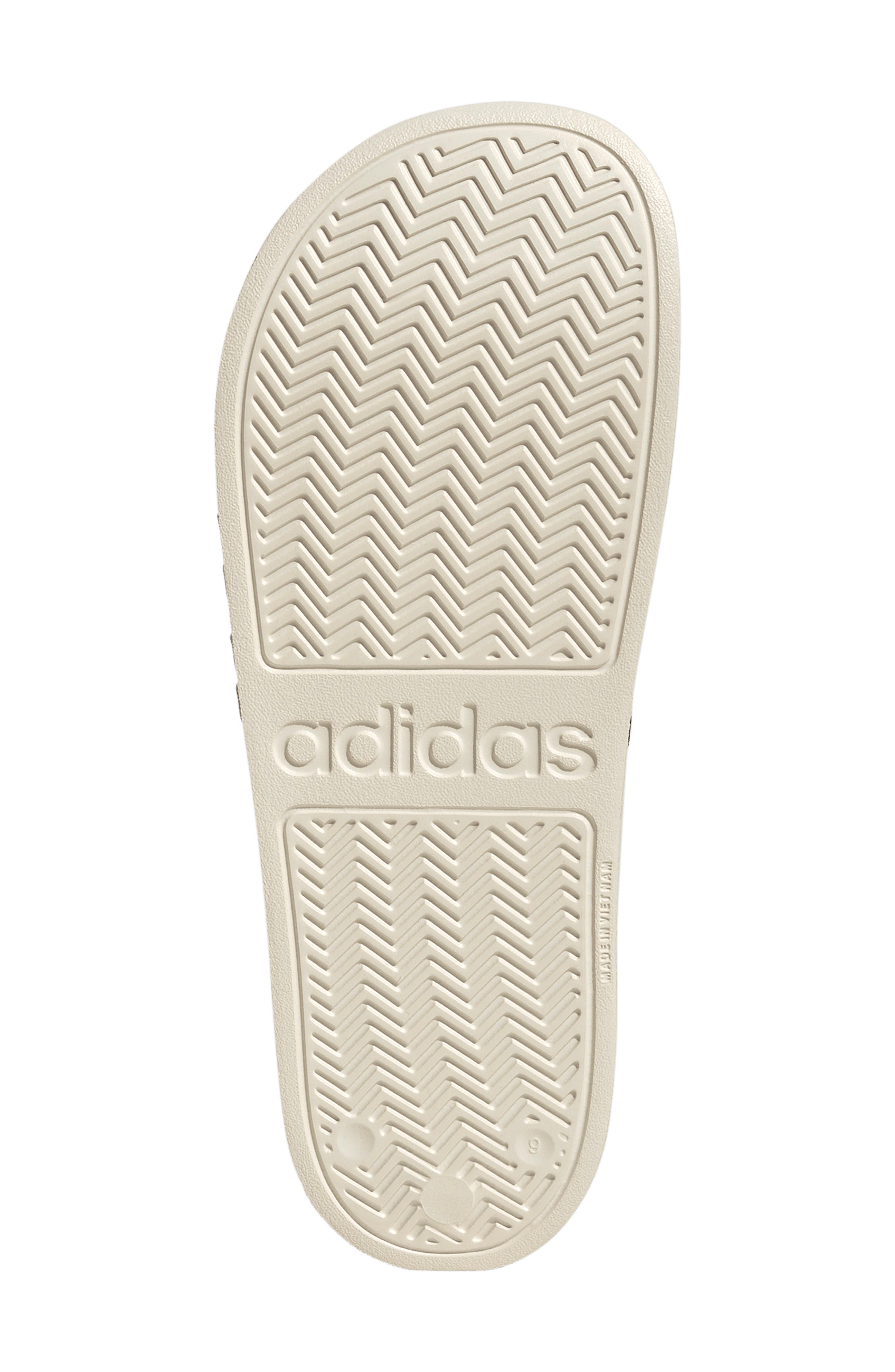Gender Inclusive Adilette Shower Slide, Alternate, color, OFF WHITE/ ICE BLUE/ RED