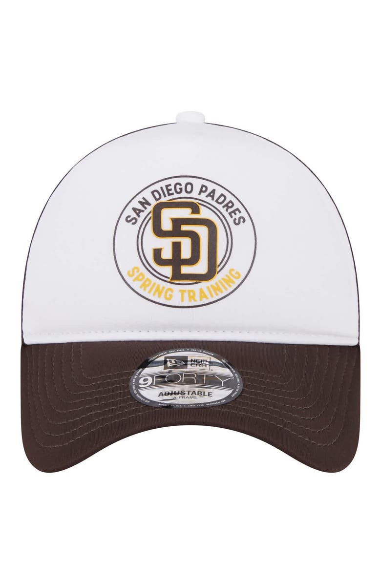 New Era Men's New Era White/Brown San Diego Padres Spring Training Circle Foam A-Frame 9FORTY Trucker Adjustable Hat, Alternate, color, 