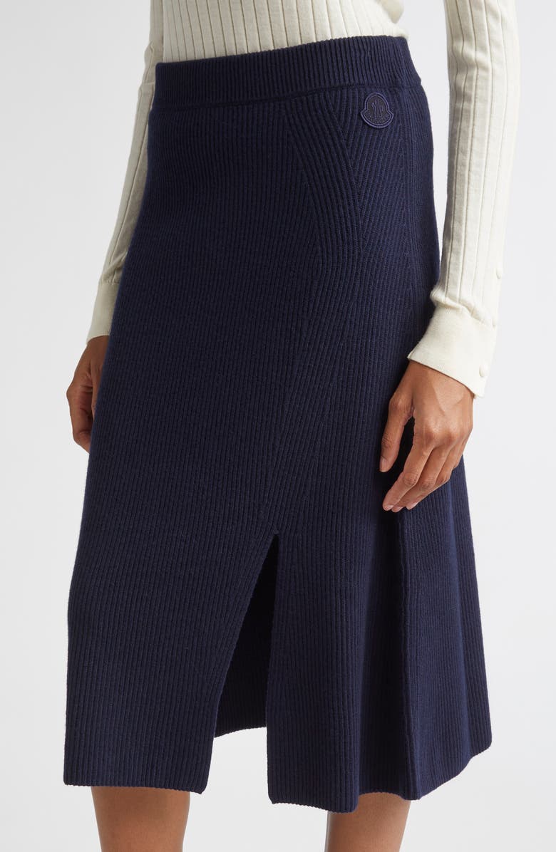 Moncler Virgin Wool & Cashmere Midi Sweater Skirt, Alternate, color, Deep Navy