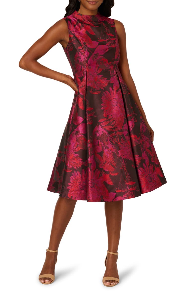 Adrianna Papell Chrysanthemum Jacquard Fit & Flare Cocktail Dress, Main, color, Pink Multi