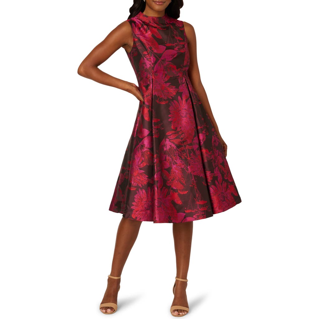 Adrianna Papell Chrysanthemum Jacquard Fit & Flare Cocktail Dress in Pink Multi