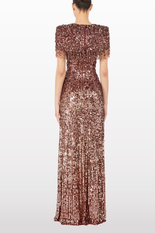 Jenny Packham Eugenie Sequin Fringed Maxi Dress In Brown