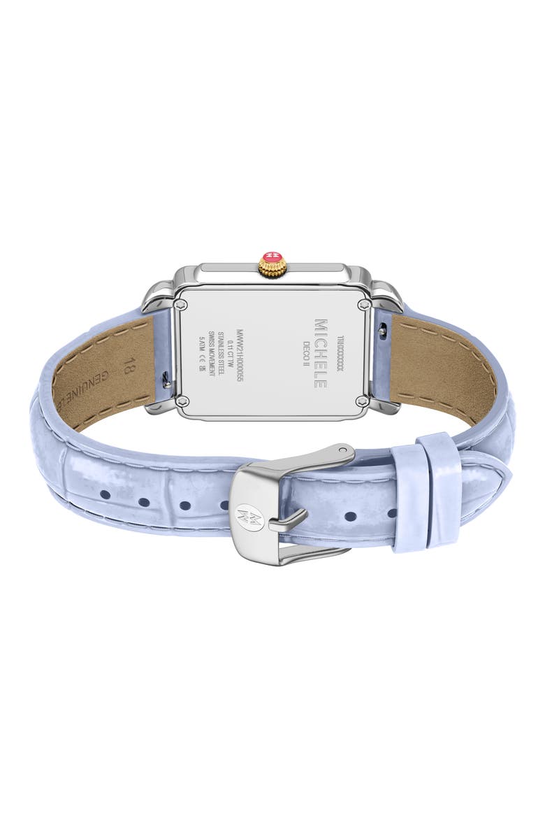 Deco II Diamond Mother-of-Pearl Leather Strap Watch, 26mm x 28mm, Alternate, color, BLUE/ WHITE GOLD