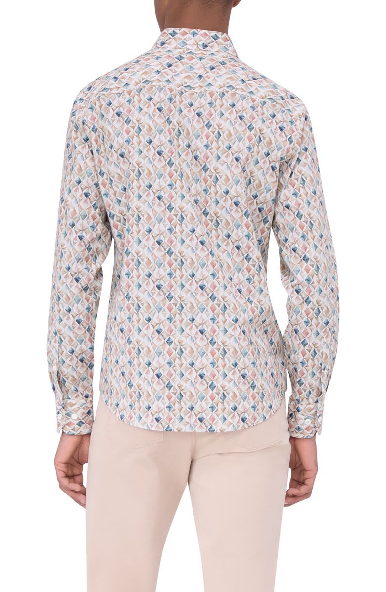 Bugatchi Julian Shaped Fit Mosaic Print Stretch Button-Up Shirt, Alternate, color, Desert