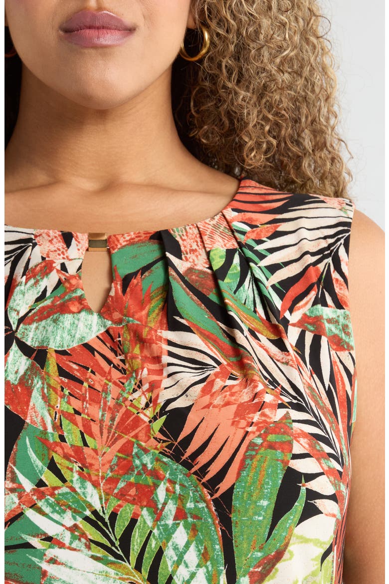 Leaf Print Sleeveless Top, Alternate, color, BLACK MULTI