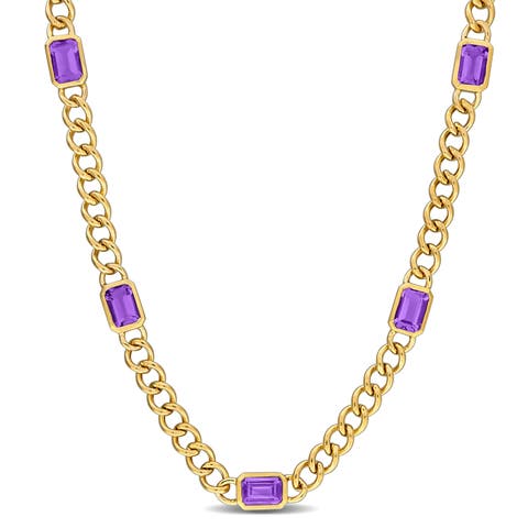 Birthstone Curb Link Station Necklace 14k