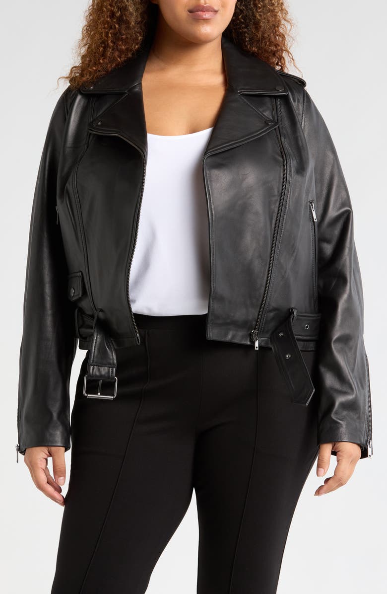 Universal Standard Leeron Leather Moto Jacket, Main, color, 