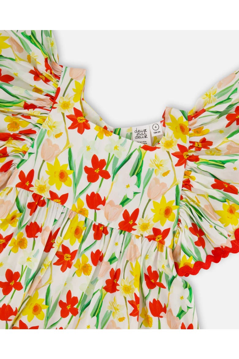 Short Sleeve Viscose Daffodil Dress, Alternate, color, White Printed Daffodils