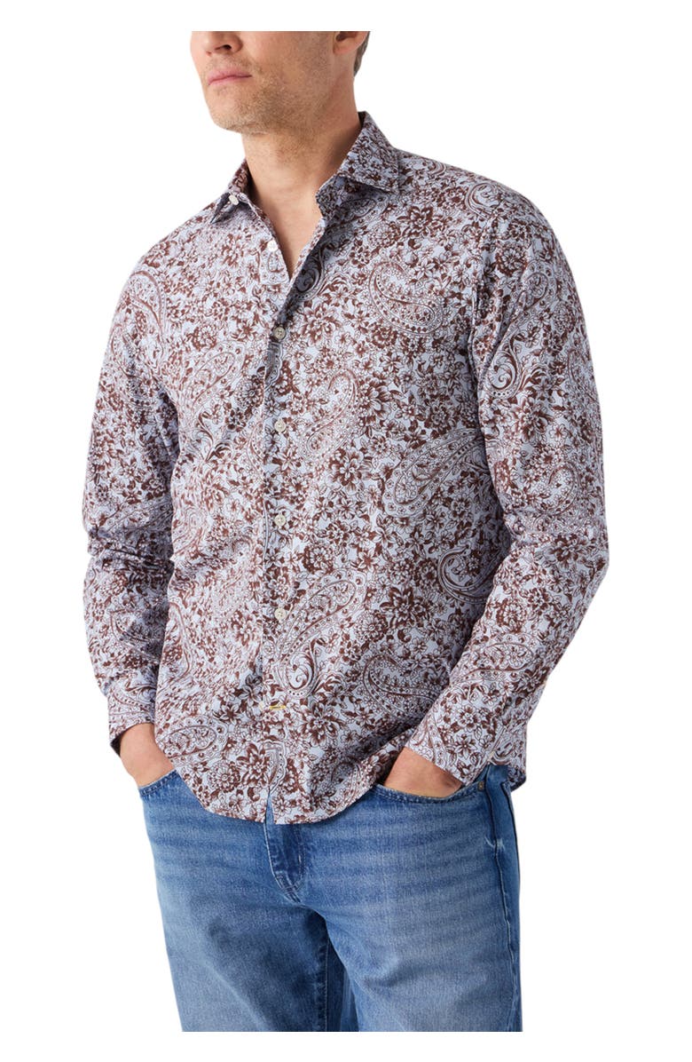 Robert Talbott Reynolds Floral Paisley Print Shirt, Alternate, color, Brown Multi