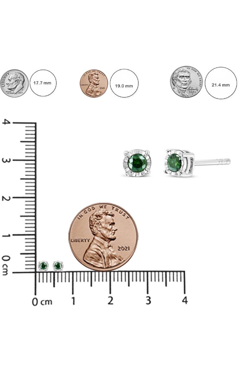 Haus of Brilliance Silver Rose Green Diamond Solitaire Stud Earrings, Alternate, color, White