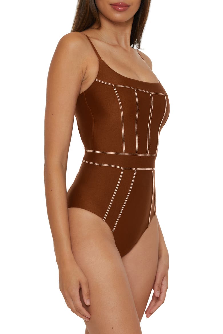 Color Sheen One-Piece Swimsuit, Alternate, color, DARK COCO