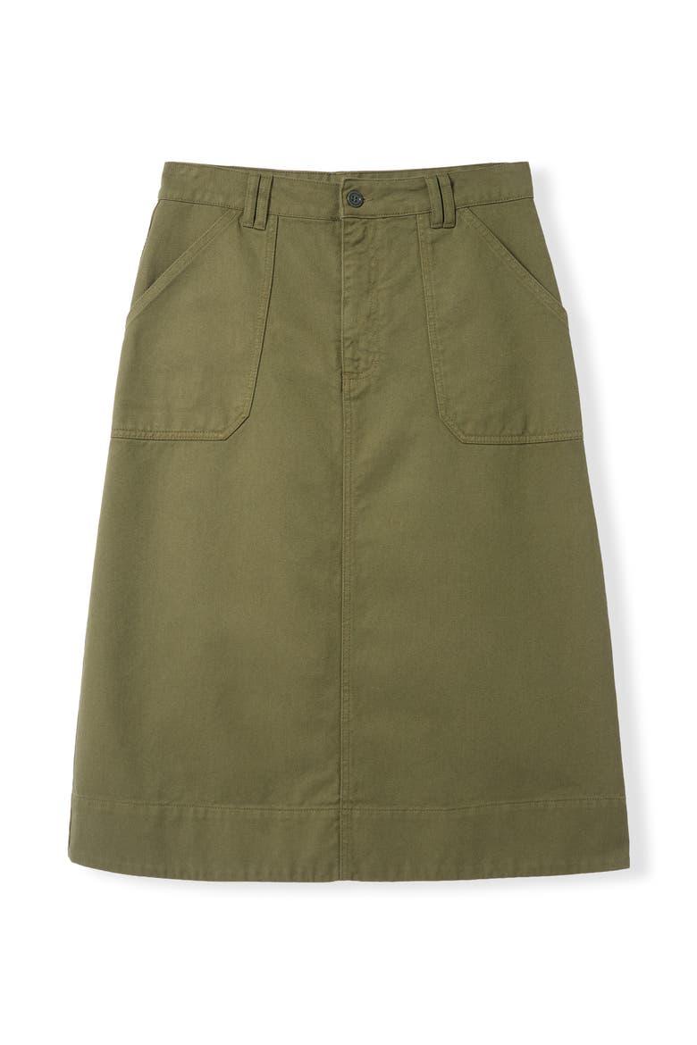 Cotton Twill Midi Skirt, Alternate, color, Dark Olive