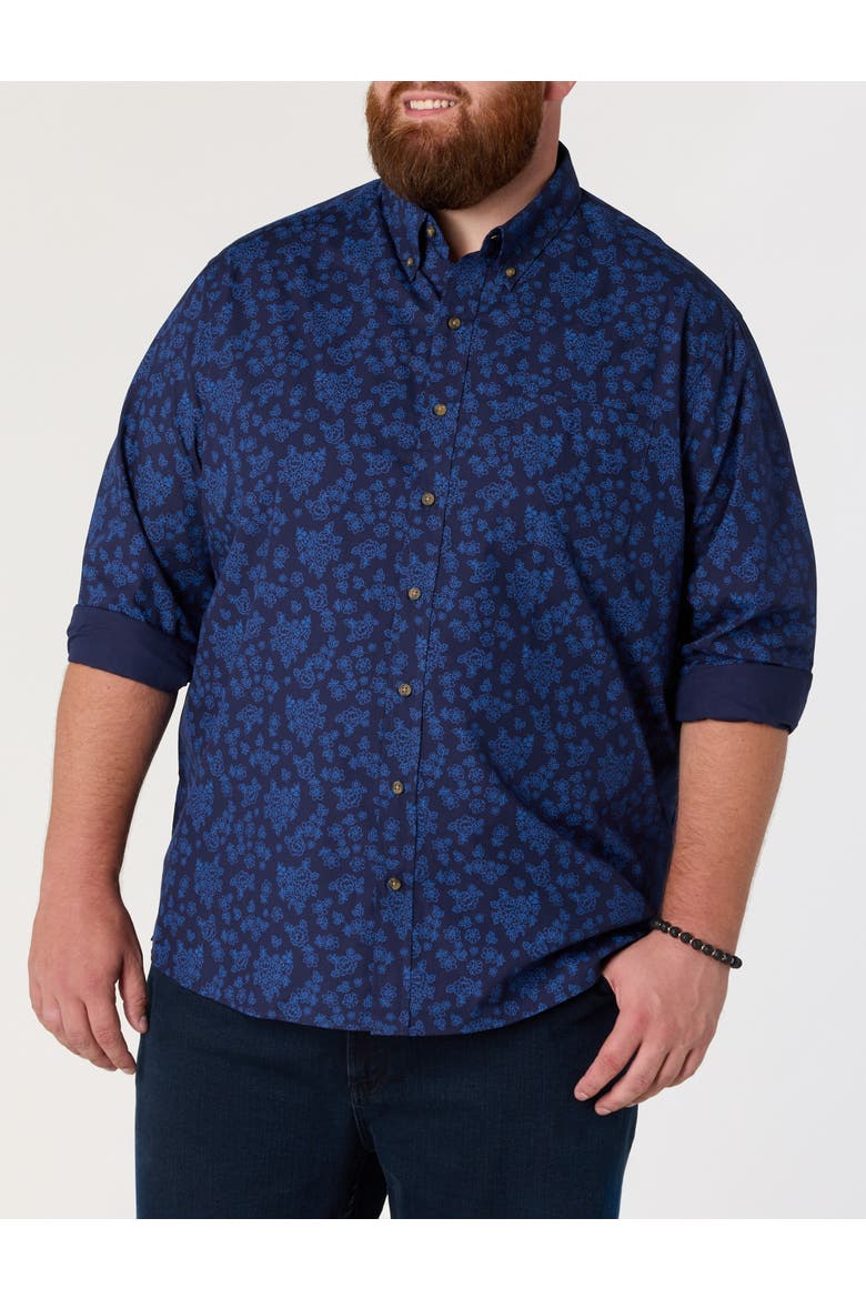 Big & Tall Easy-Care Tonal Floral Sport Shirt V2, Main, color, BLUE