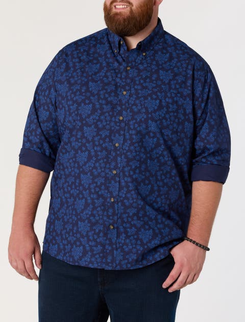 Big & Tall Easy-Care Tonal Floral Sport Shirt V2