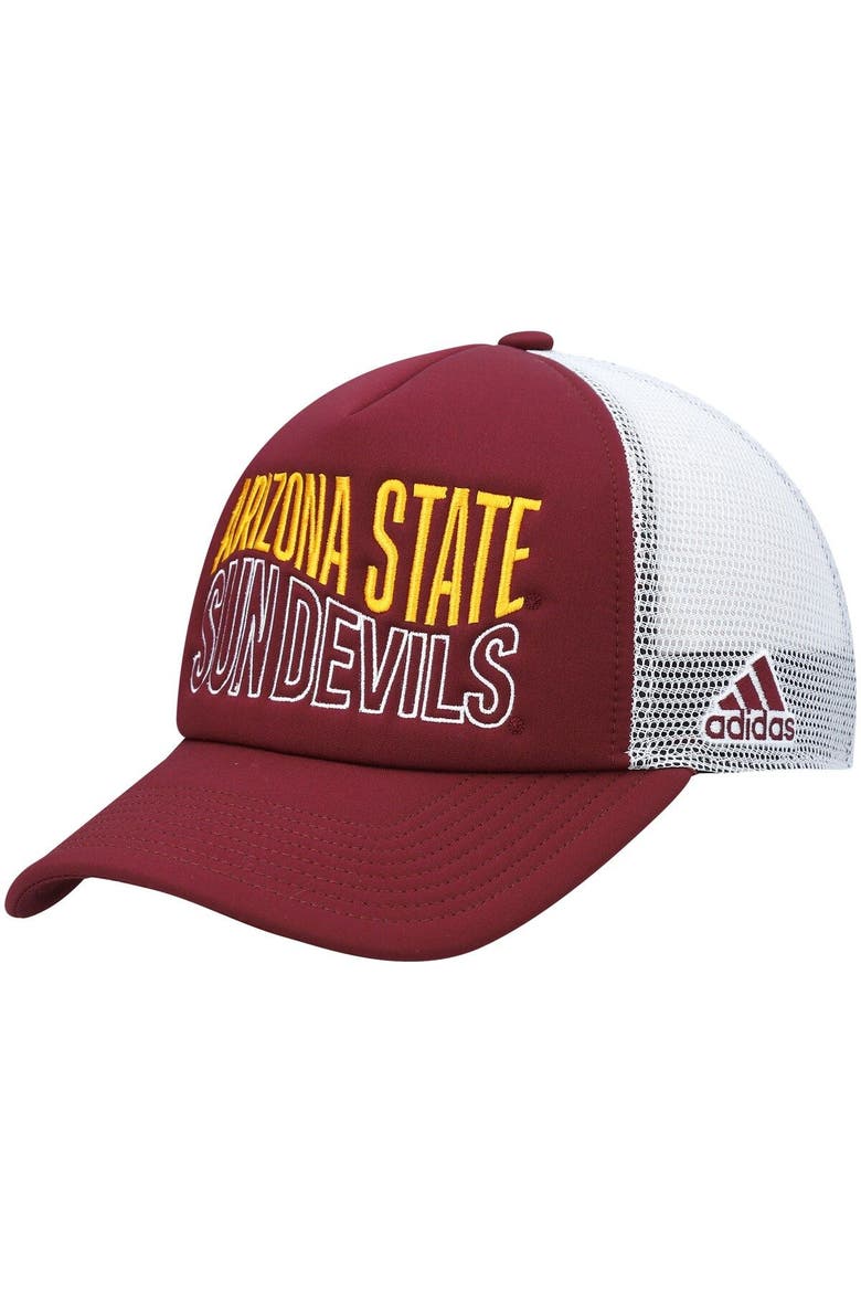 Men's adidas Maroon/White Arizona State Sun Devils Wave Foam Trucker Snapback Hat, Main, color, Maroon
